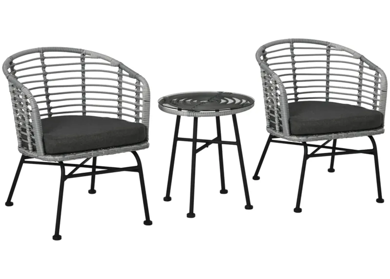 Black Patio Conversation: 3-Piece PE Rattan Bistro Set with Table