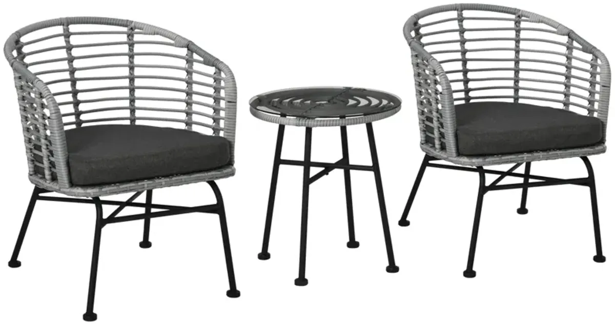 Black Patio Conversation: 3-Piece PE Rattan Bistro Set with Table