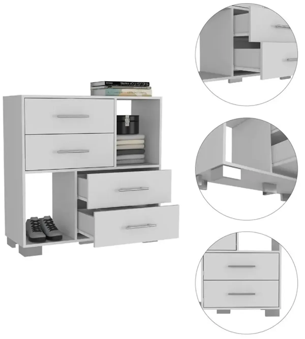 DEPOT E-SHOP Fountain Dresser, Two Open Shelves, Four Drawers-White, For Bedroom