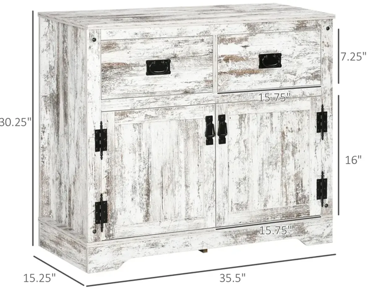 White Rustic Kitchen Storage: Cabinet with 2 Drawers & 2 Cupboards