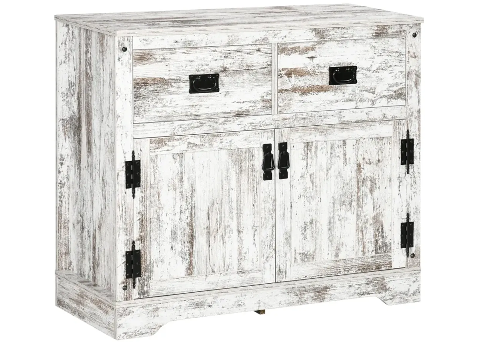 White Rustic Kitchen Storage: Cabinet with 2 Drawers & 2 Cupboards