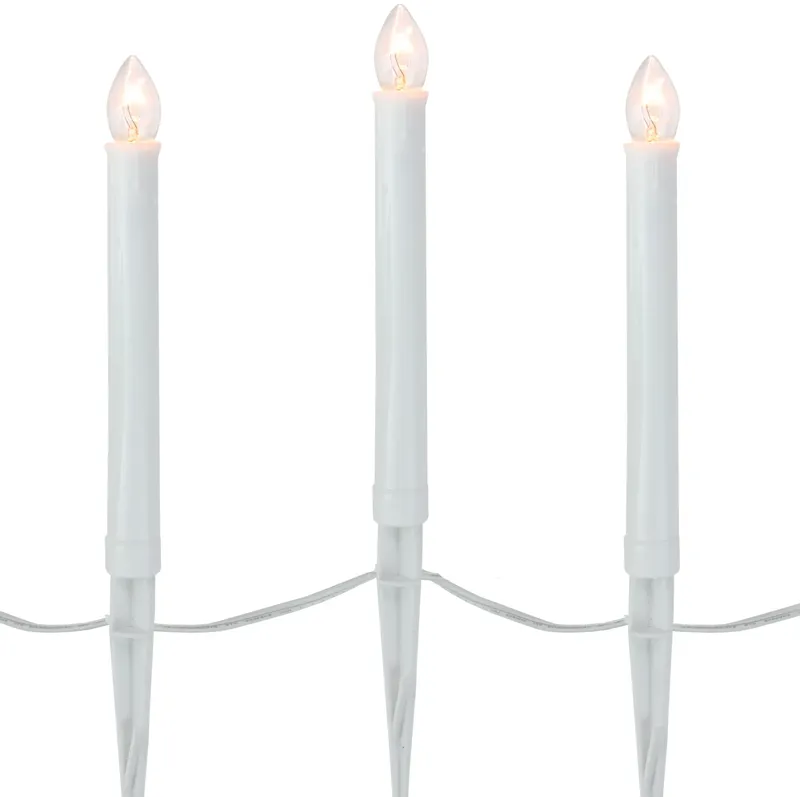 10-Count White C7 Candle Pathway Markers Christmas Lights  White Wire