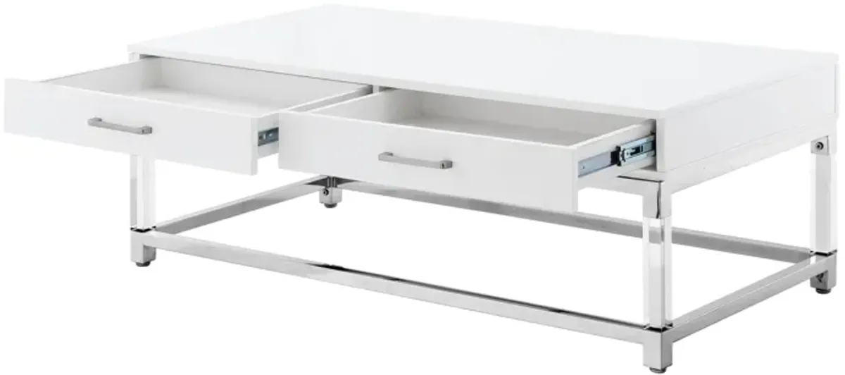 Inspired Home Kalel High Gloss 2 Drawers Coffee Table with Acrylic Legs Stainless Steel Base