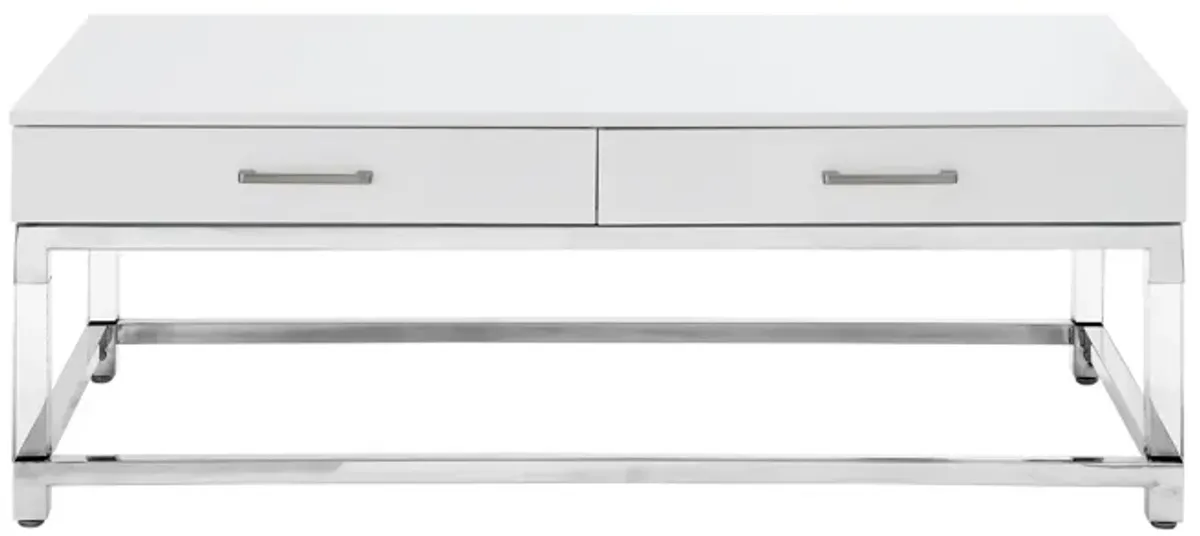 Inspired Home Kalel High Gloss 2 Drawers Coffee Table with Acrylic Legs Stainless Steel Base