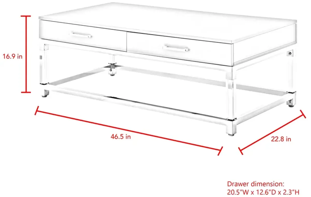 Inspired Home Kalel High Gloss 2 Drawers Coffee Table with Acrylic Legs Stainless Steel Base