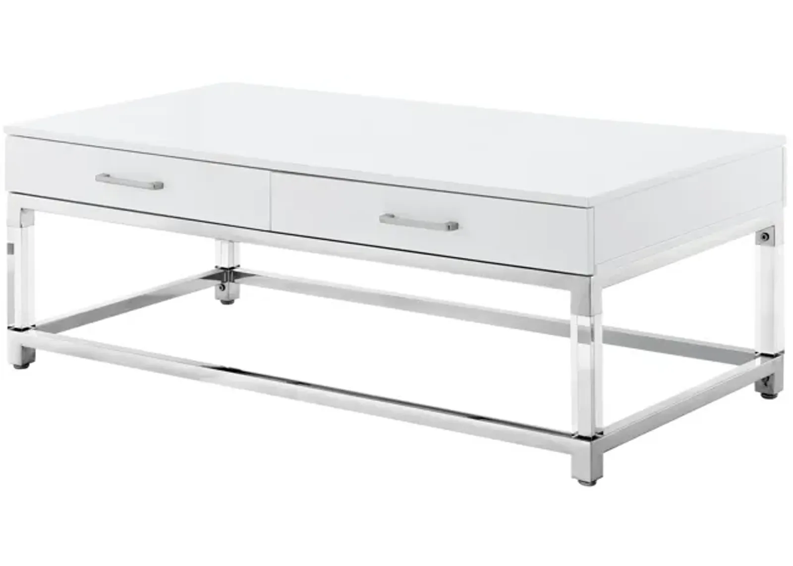 Inspired Home Kalel High Gloss 2 Drawers Coffee Table with Acrylic Legs Stainless Steel Base