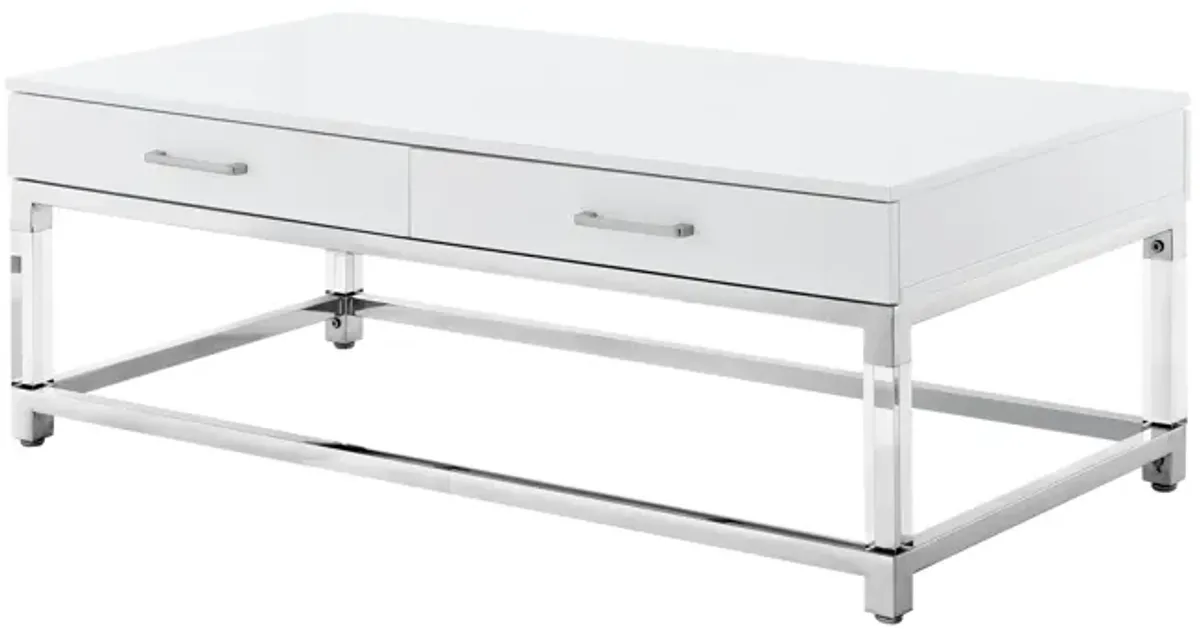 Inspired Home Kalel High Gloss 2 Drawers Coffee Table with Acrylic Legs Stainless Steel Base