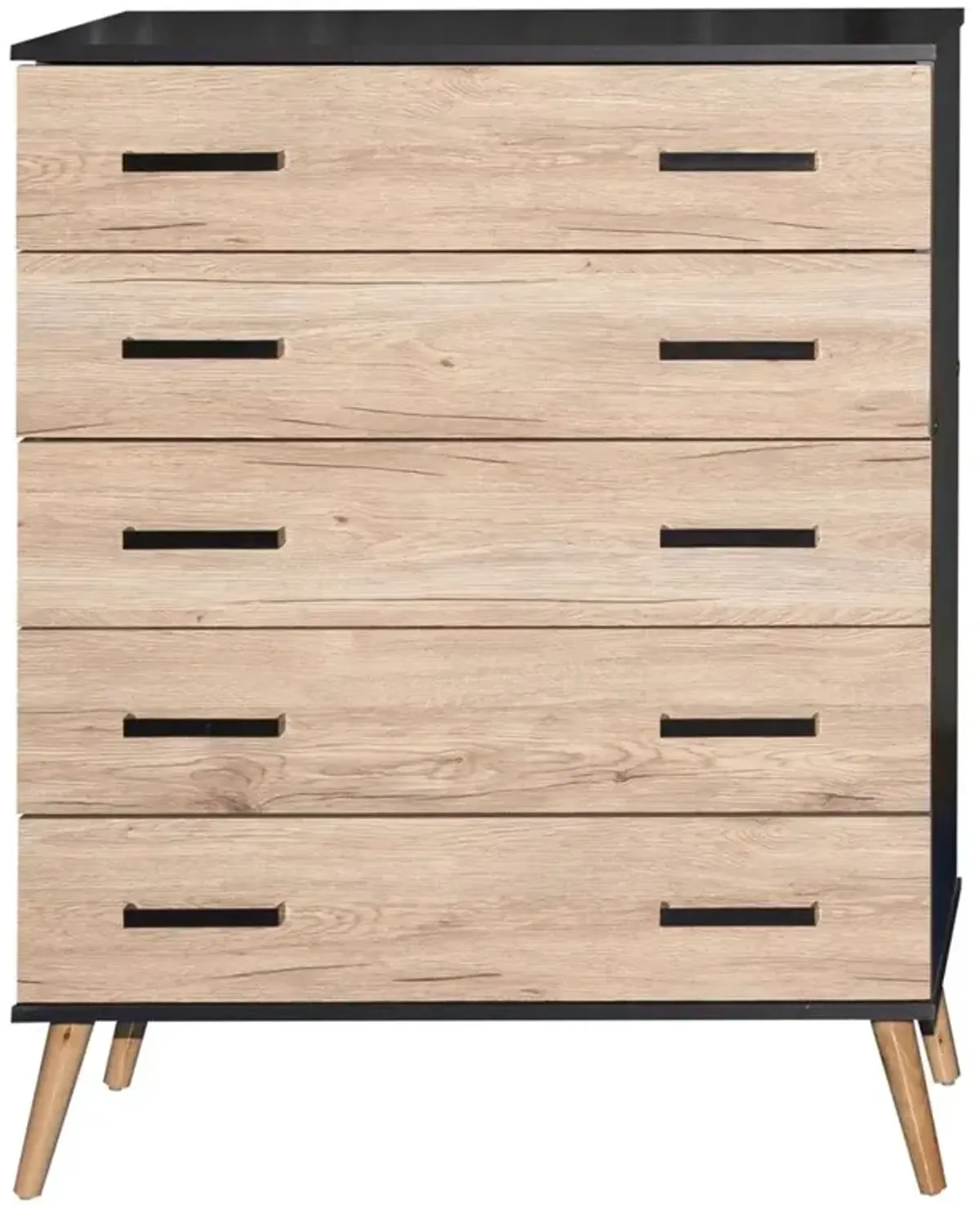 Better Home Products Eli Mid-Century Modern 5 Drawer Chest Dark Gray & Natural Oak