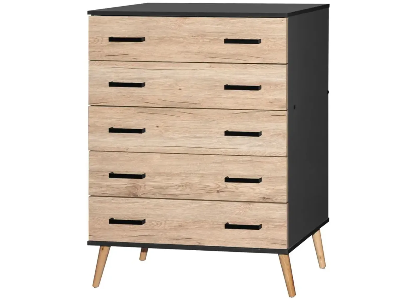 Better Home Products Eli Mid-Century Modern 5 Drawer Chest Dark Gray & Natural Oak