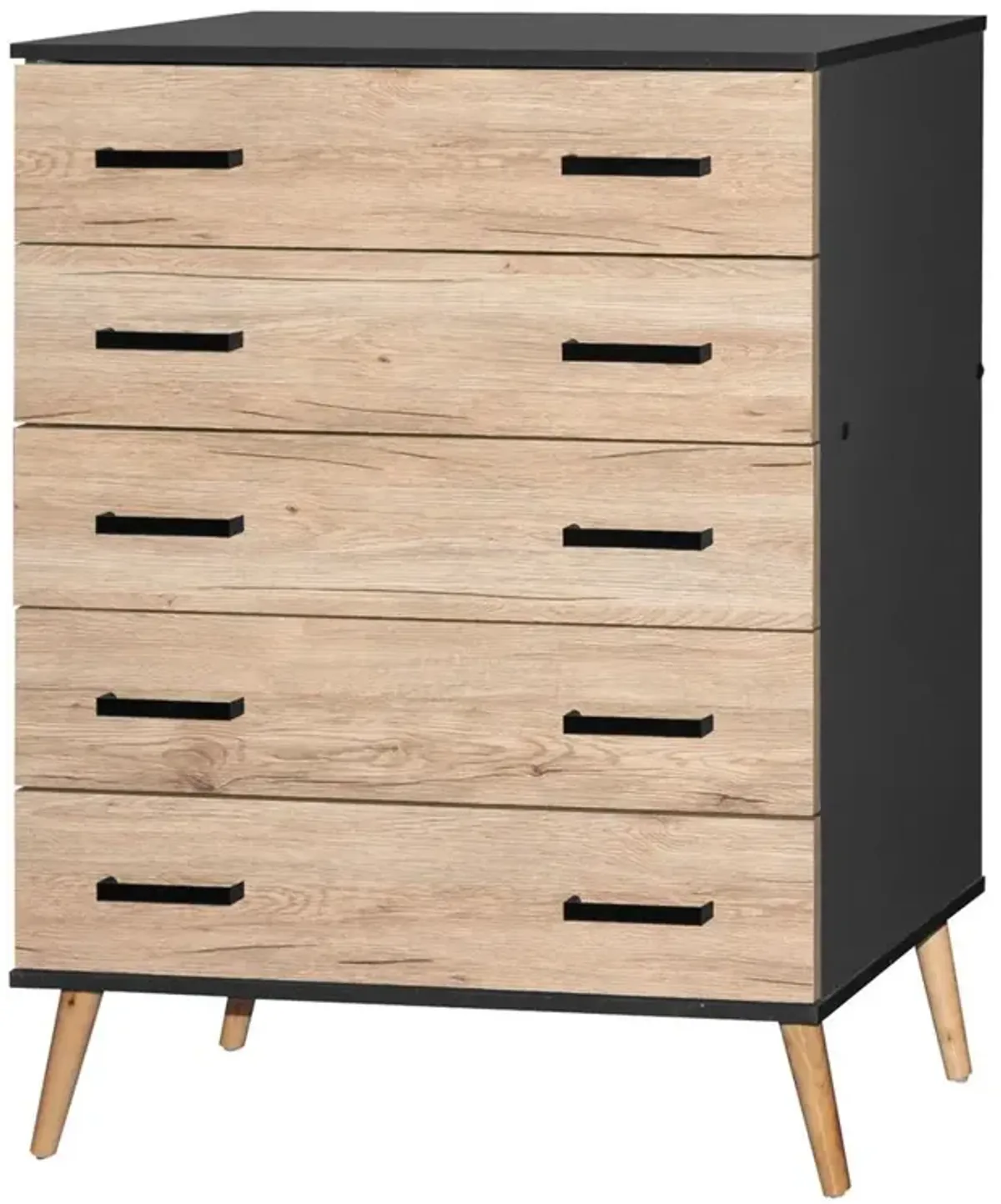 Better Home Products Eli Mid-Century Modern 5 Drawer Chest Dark Gray & Natural Oak