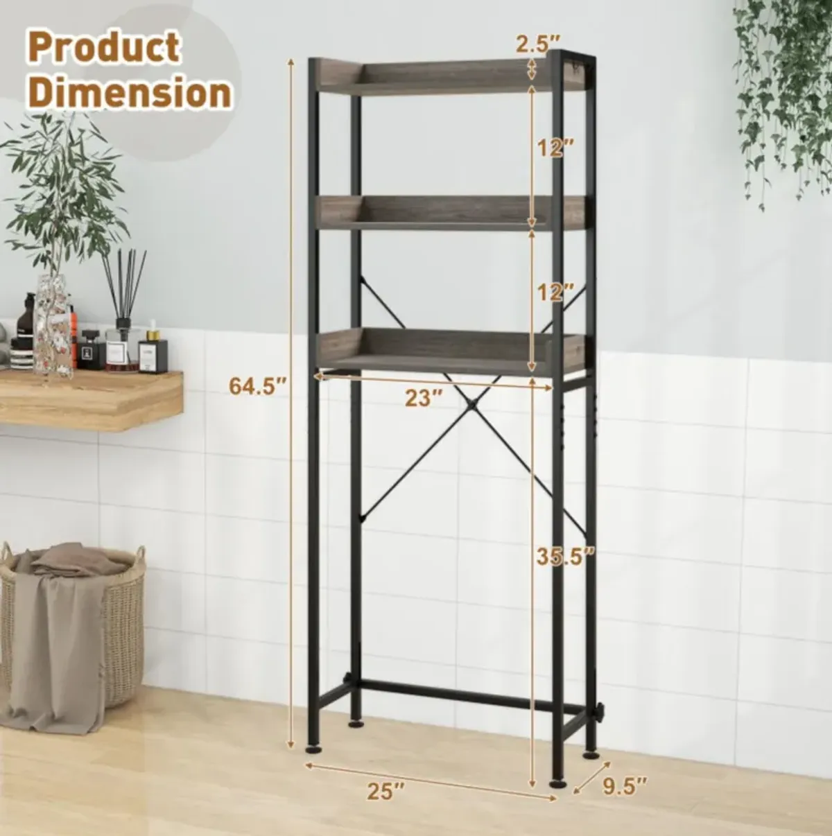 Hivvago Over The Toilet Storage Rack with Hooks and Adjustable Bottom Bar