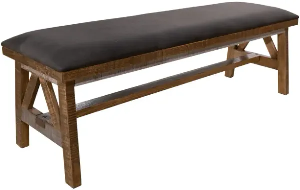 Pola Dining Bench, Dark Gray Upholstered Seat, Brown Solid Pine Wood