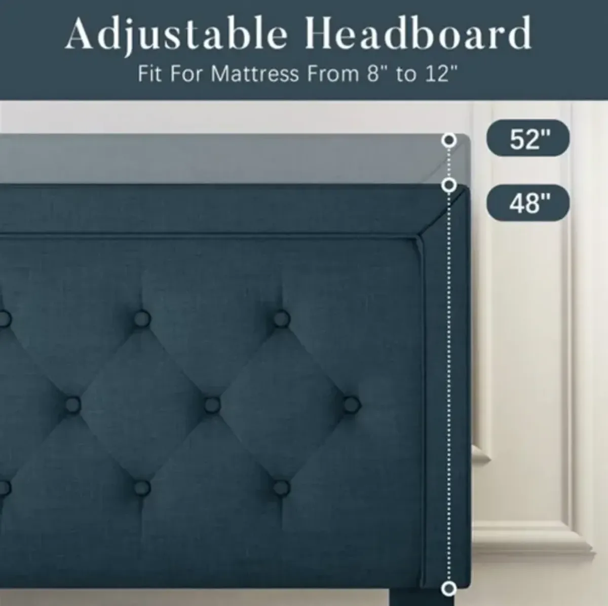 Adjustable Height Platform Bed Frame with Upholstered Headboard