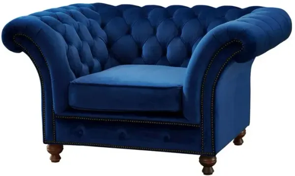 Crafters and Weavers Peyton Sloped Arm Chesterfield Arm Chair - Blue Velvet