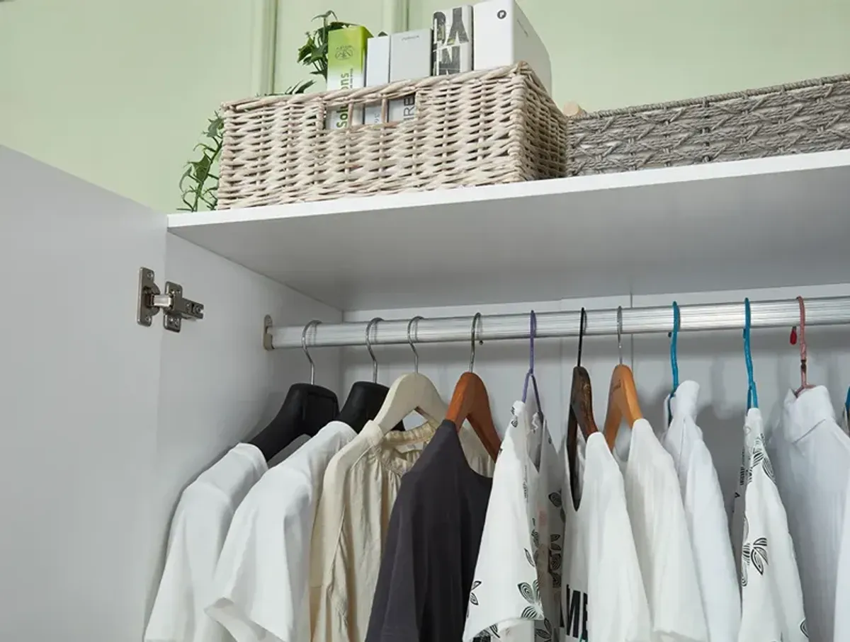 White Armoire Wardrobe Closet with 3 Doors Wooden Bedroom Armoires Clothes, Wood Wardrobe Closets Storage Cabinet with Hanging Rod Shelves Drawers Closets