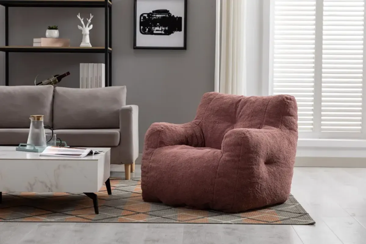Streamdale Soft Tufted Foam Bean Bag Chair With Teddy Fabric Bean Paste Red
