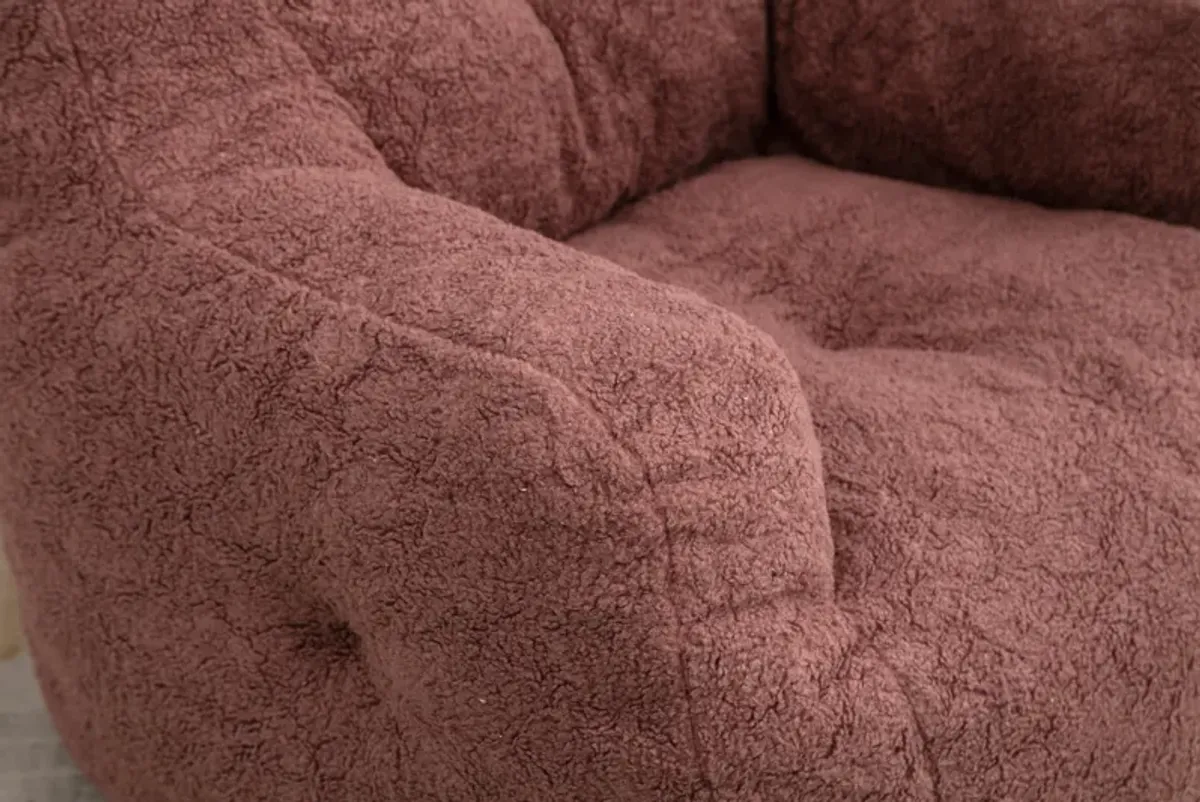 Streamdale Soft Tufted Foam Bean Bag Chair With Teddy Fabric Bean Paste Red