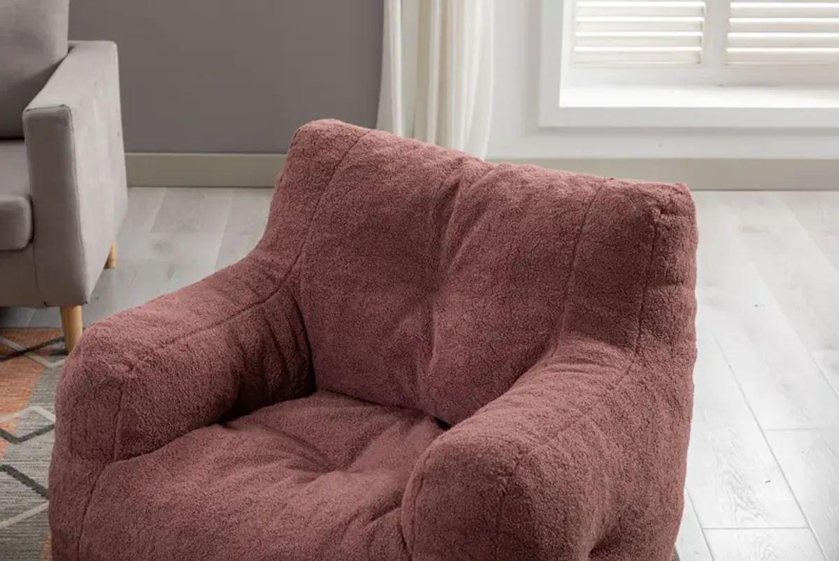 Streamdale Soft Tufted Foam Bean Bag Chair With Teddy Fabric Bean Paste Red