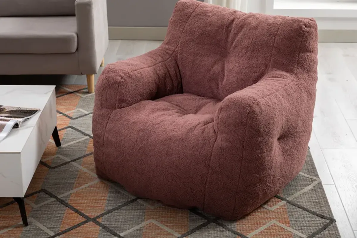 Streamdale Soft Tufted Foam Bean Bag Chair With Teddy Fabric Bean Paste Red