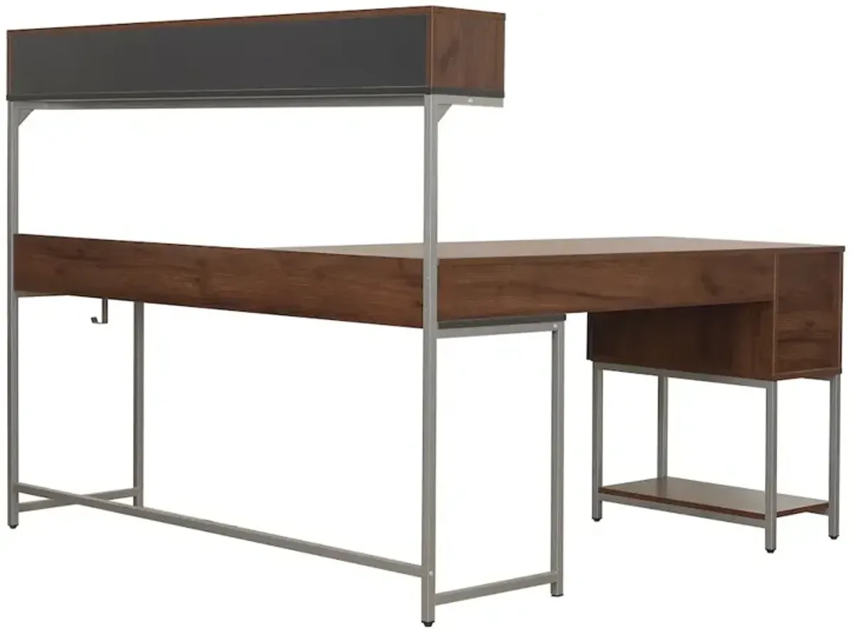 Techni Mobili L-Shape Desk with Hutch and Storage, Walnut