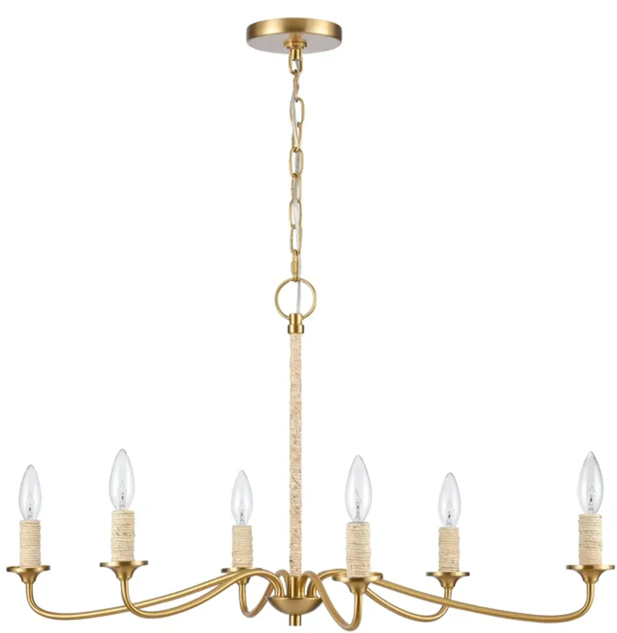 Abaca 32" Wide Brushed Gold 6-Lt Chandelier