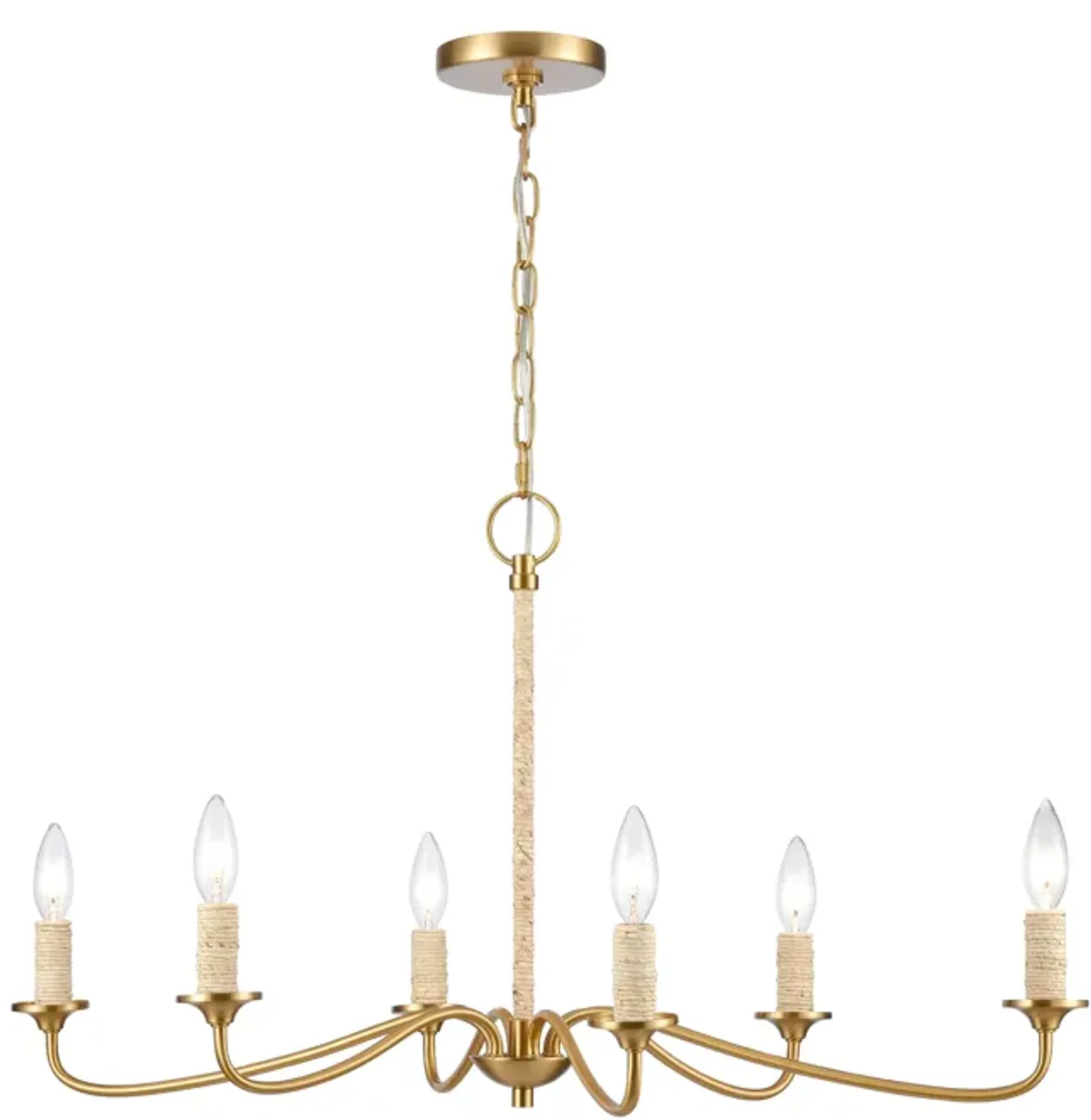 Abaca 32" Wide Brushed Gold 6-Lt Chandelier