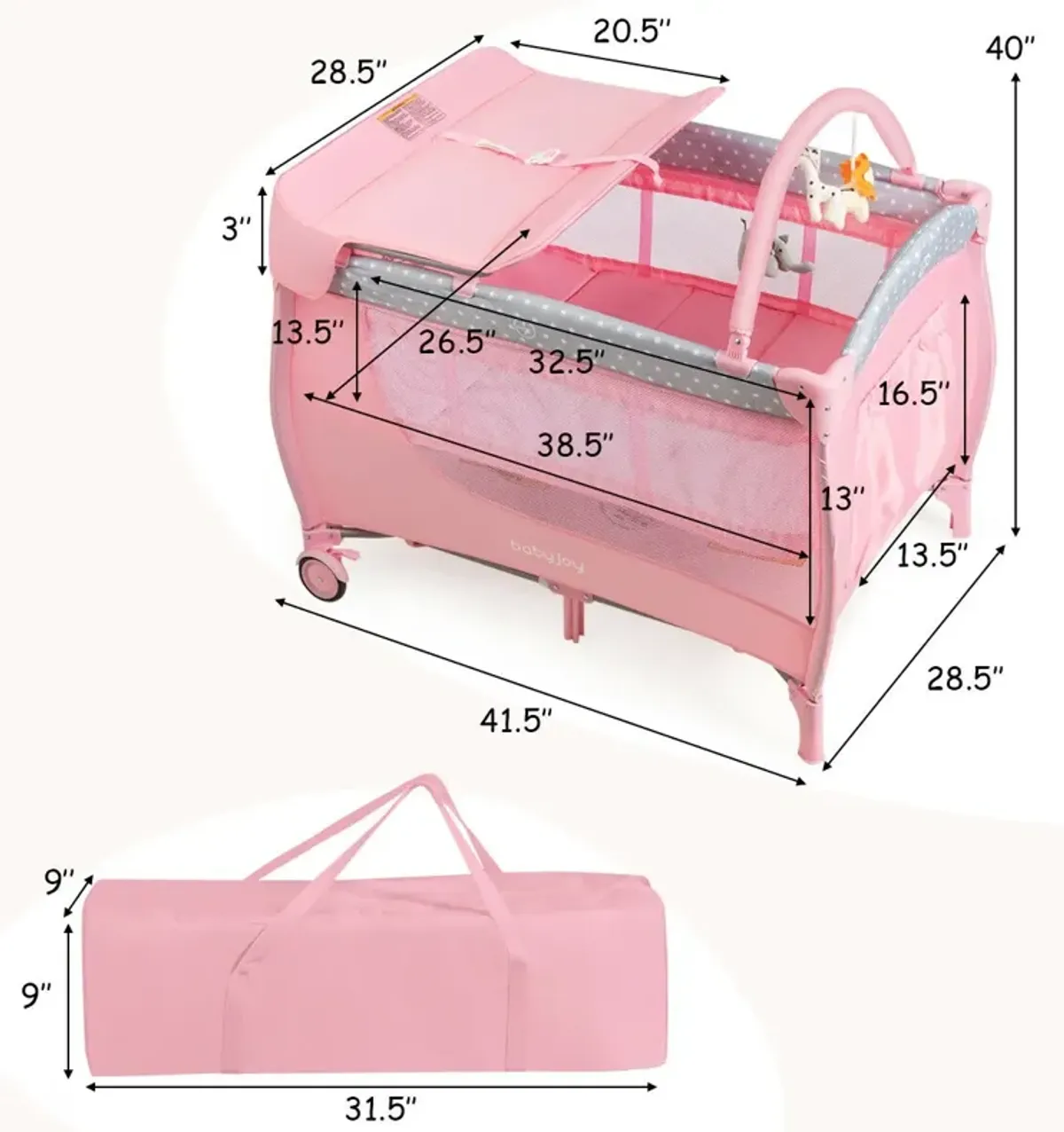 Foldable Safety  Baby Playard for Toddler Infant with Changing Station