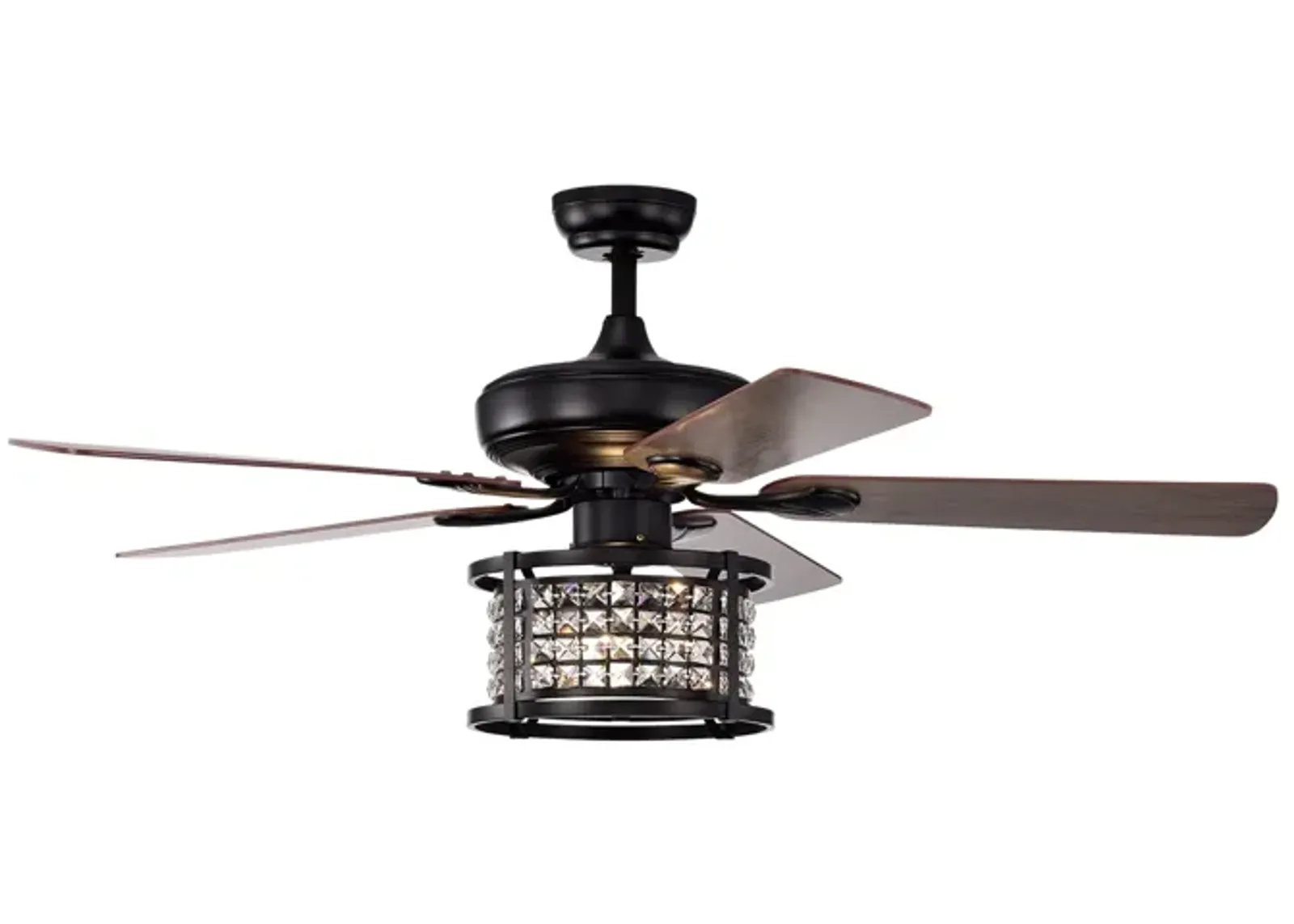 52 Inch 3-Speed Crystal Ceiling Fan Light with Remote Control-Black