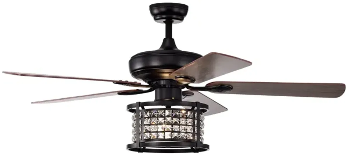 52 Inch 3-Speed Crystal Ceiling Fan Light with Remote Control-Black