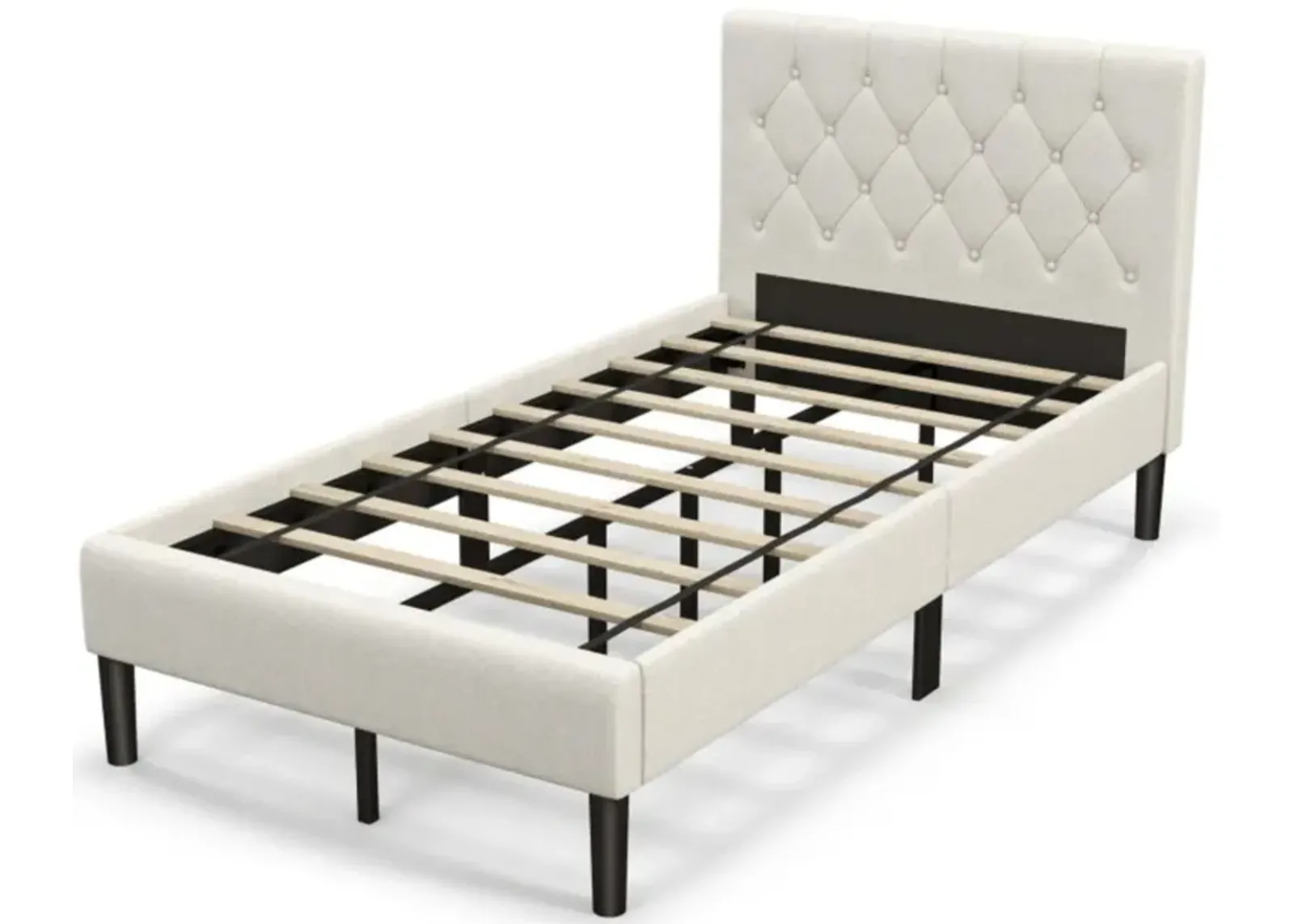 Hivvago Twin Size Upholstered Platform Bed with Button Tufted Headboard-Beige