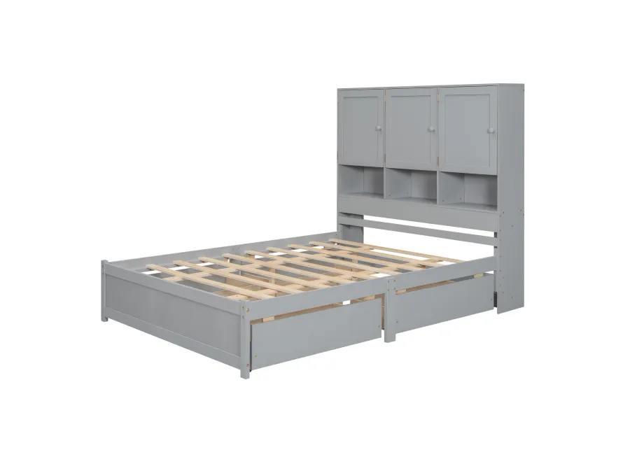 Merax Platform Bed with Storage Headboard and 4 Drawers