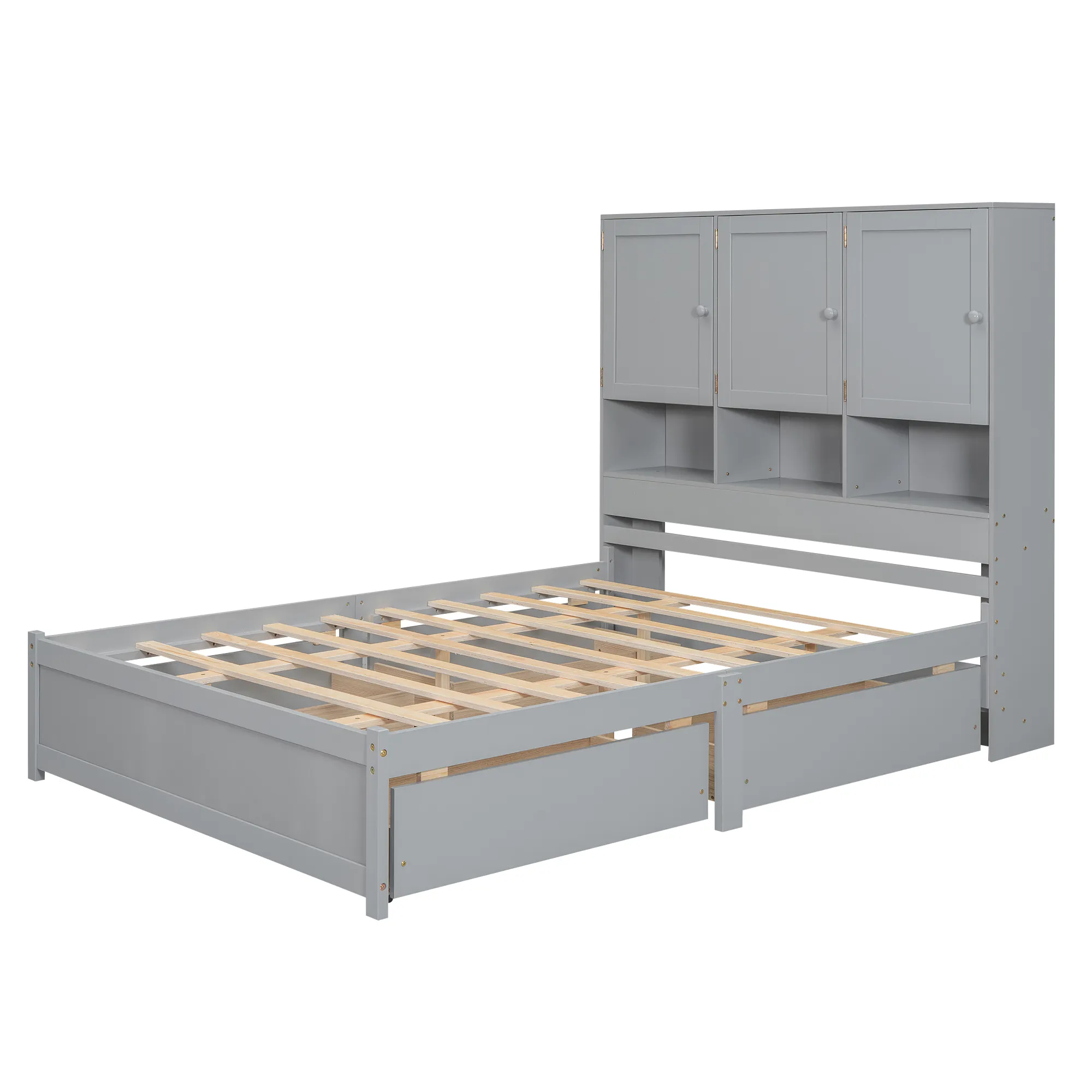 Merax Platform Bed with Storage Headboard and 4 Drawers