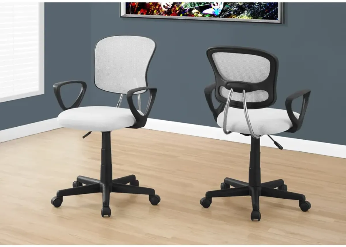 Monarch Specialties I 7261 Office Chair, Adjustable Height, Swivel, Ergonomic, Armrests, Computer Desk, Work, Juvenile, Metal, Mesh, White, Black, Contemporary, Modern