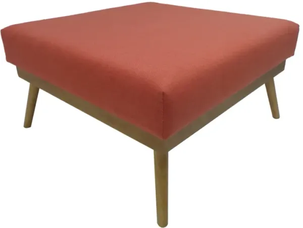 Square Ottoman with Splayed Rubberwood Legs, 33 Inch Coral Polyester - Benzara