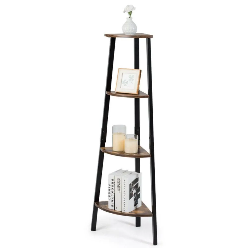 Hivago 4-Tier Industrial Metal Frame Corner Bookcase