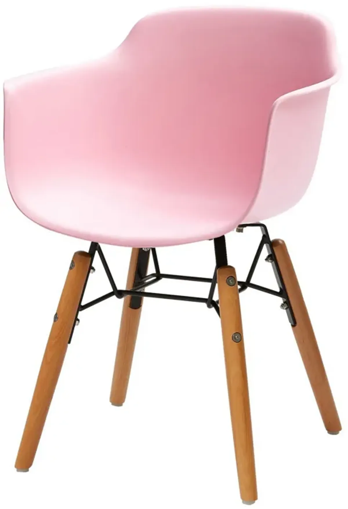 Lyna 16 Inch Kids Side Chair with Solid Back, Arms, Angled Wood Base, Pink - Benzara