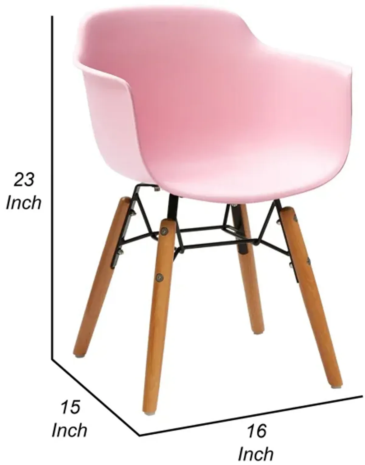 Lyna 16 Inch Kids Side Chair with Solid Back, Arms, Angled Wood Base, Pink - Benzara