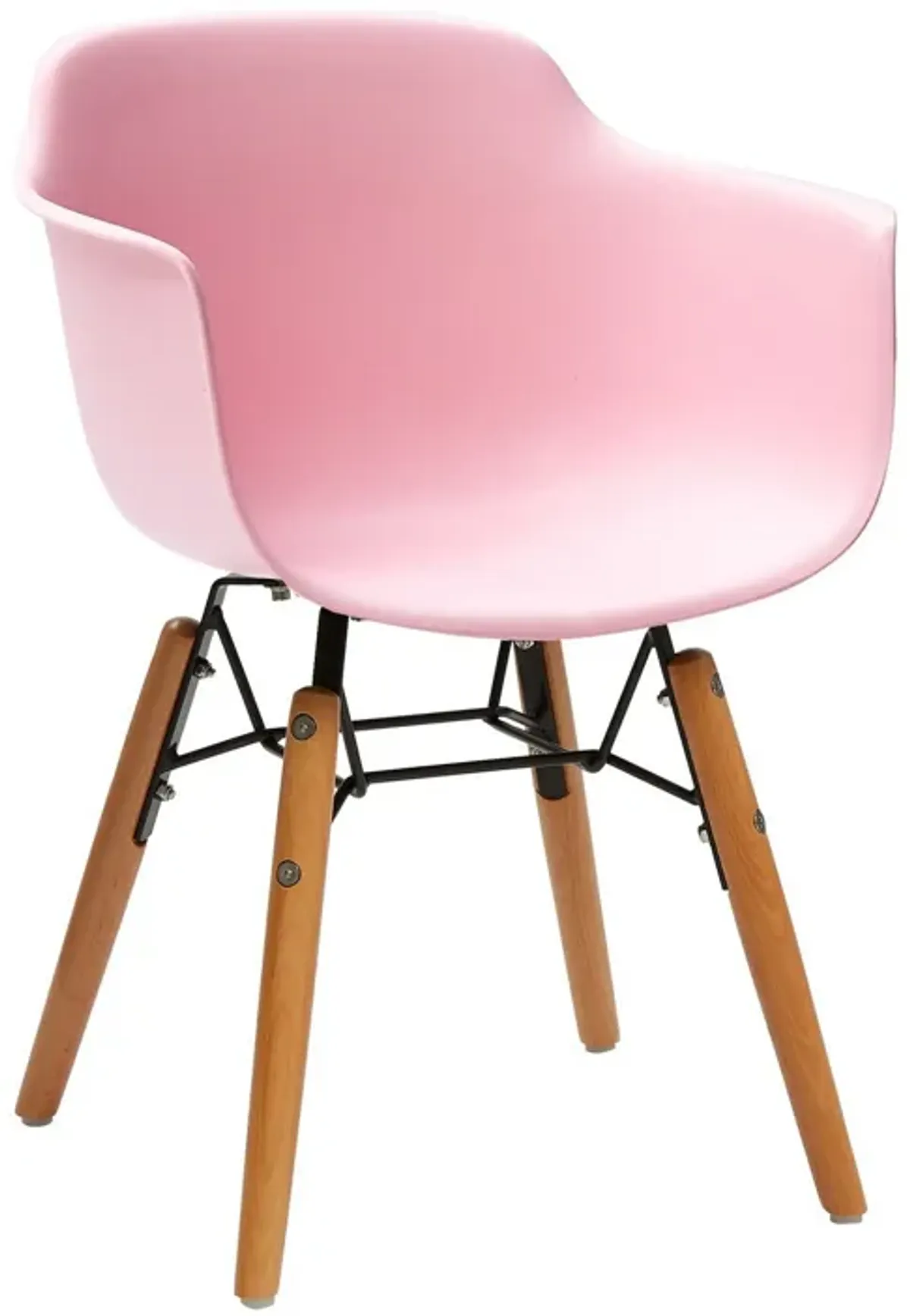 Lyna 16 Inch Kids Side Chair with Solid Back, Arms, Angled Wood Base, Pink - Benzara