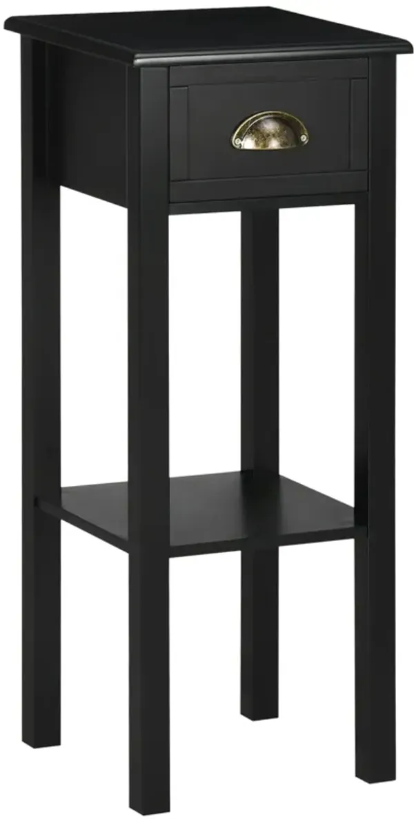 HOMCOM 2-Tier Side Table with Drawer, Narrow End Table with Bottom Shelf, for Living Room, Set of 1, Black