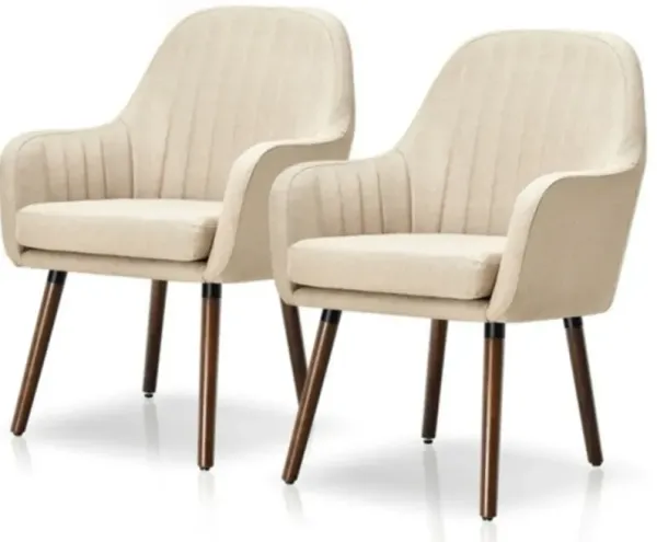 Set of 2 Upholstered Accent Chairs in Retro Linen – Wooden Legs and Comfortable Seating for Any Space