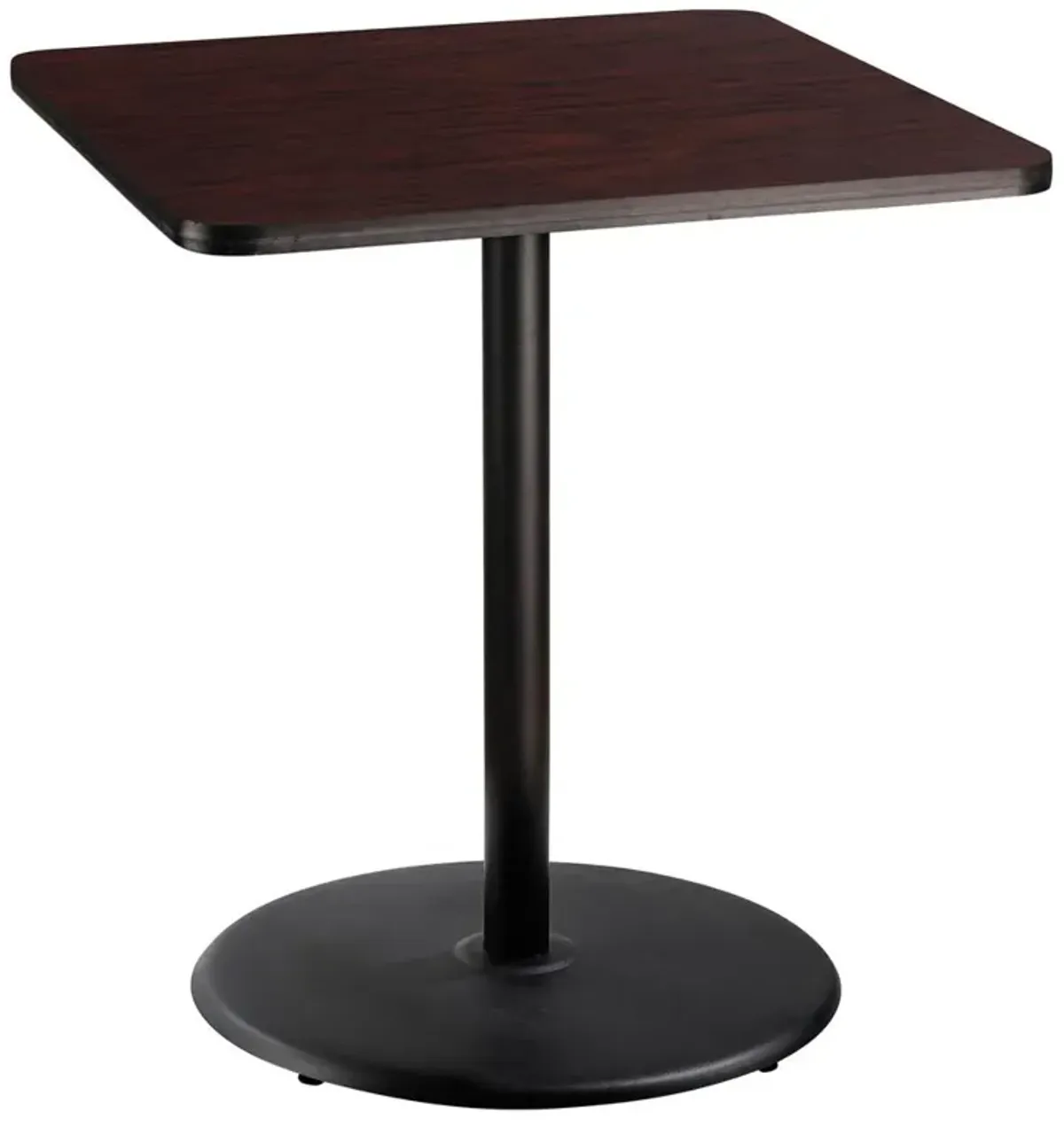 NPS® Café Table, 36" Square, Round Base, 42" Height, Particleboard Core/T-Mold, Brown