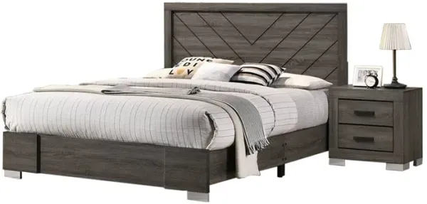 Lola Classic King Size Bed, Wood Grain, Strong Block Legs, Taupe Brown - Benzara