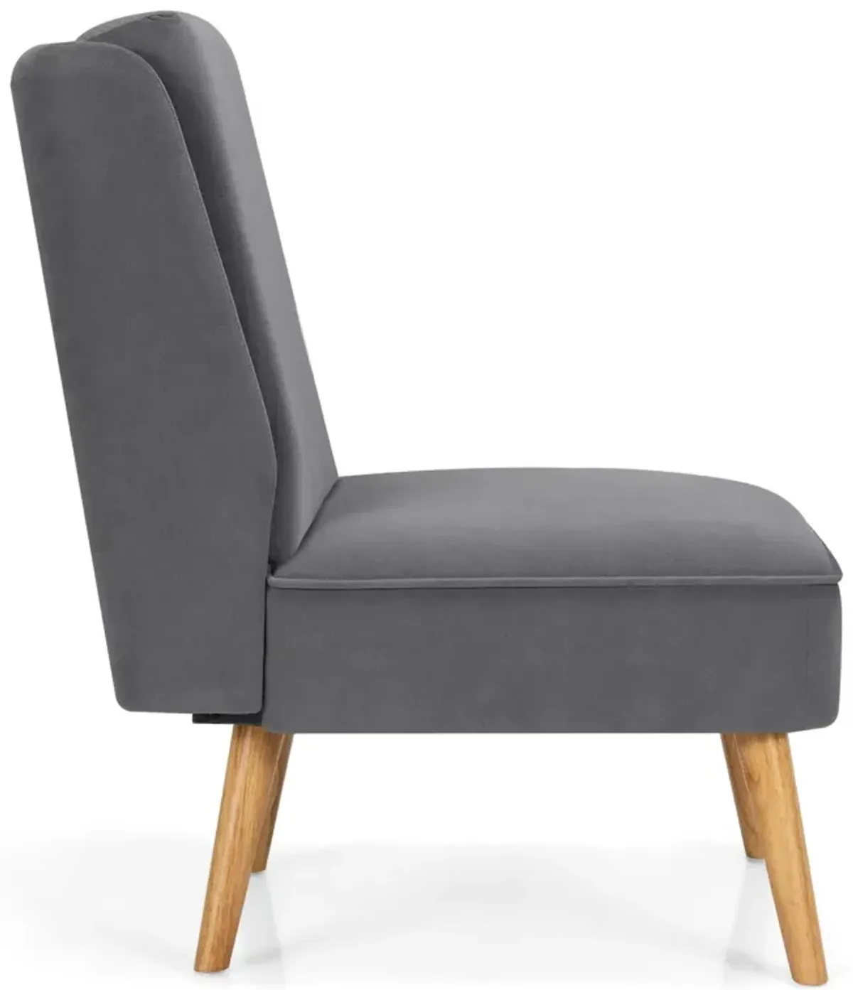 Velvet Accent Armless Side Chair with Rubber Wood Legs for Bedroom