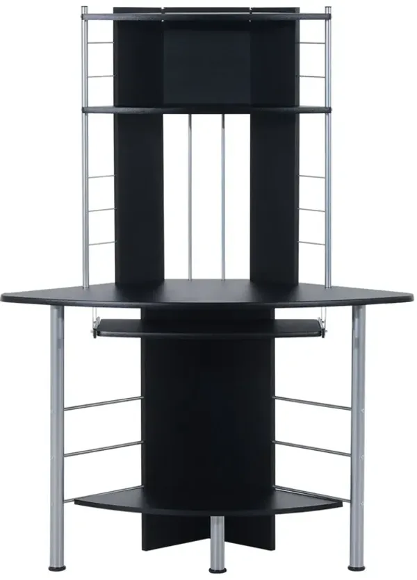 Black Corner Desk: 62" Arch with Printer Hutch and Storage