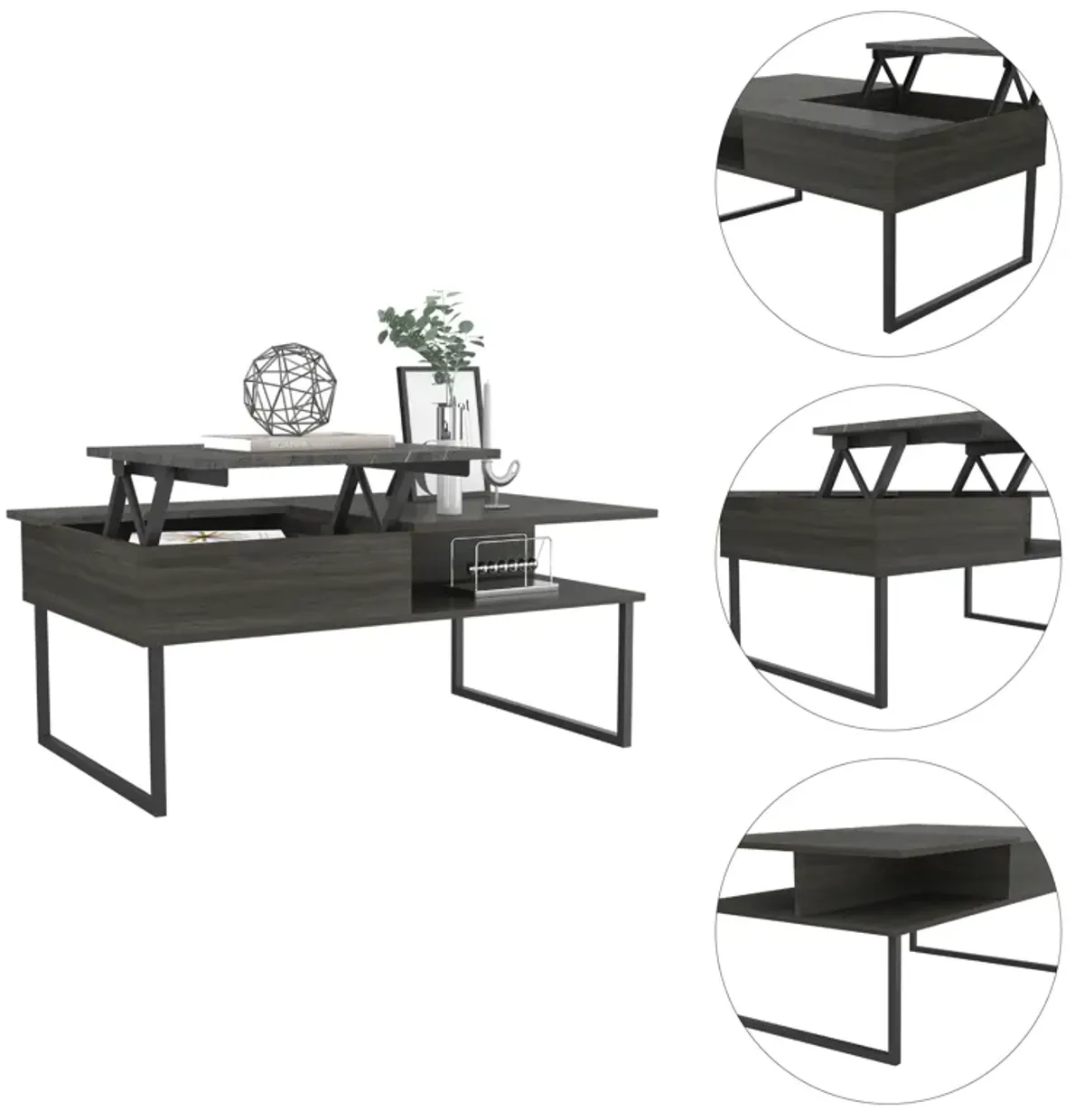 DEPOT E-SHOP Atlanta Lift Top Coffee Table, One Shelf, Carbon Espresso / Onyx