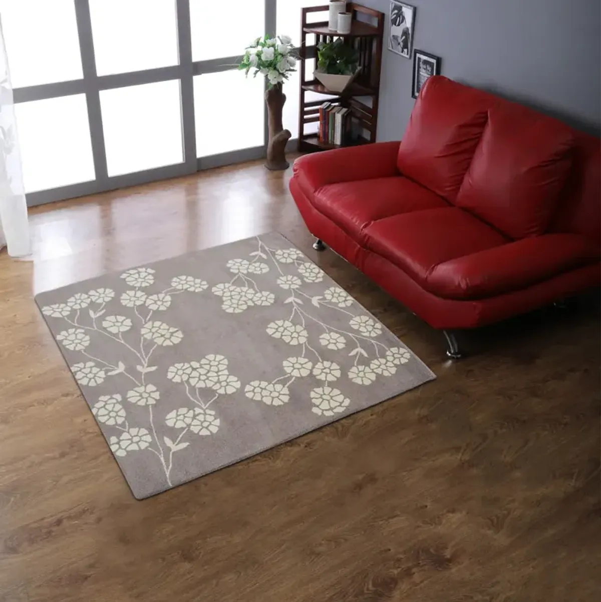 RUGSOTIC CARPETS HAND TUFTED WOOL ECO-FRIENDLY AREA RUGS  - 8'x8', Square Shape, Beige & White, Floral Modern Design, High Pile Thick Handmade Area Rugs for Living Room, Bed Room (K00513)