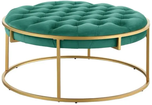 Conmara Velvet Round Accent Ottoman Green, Gold