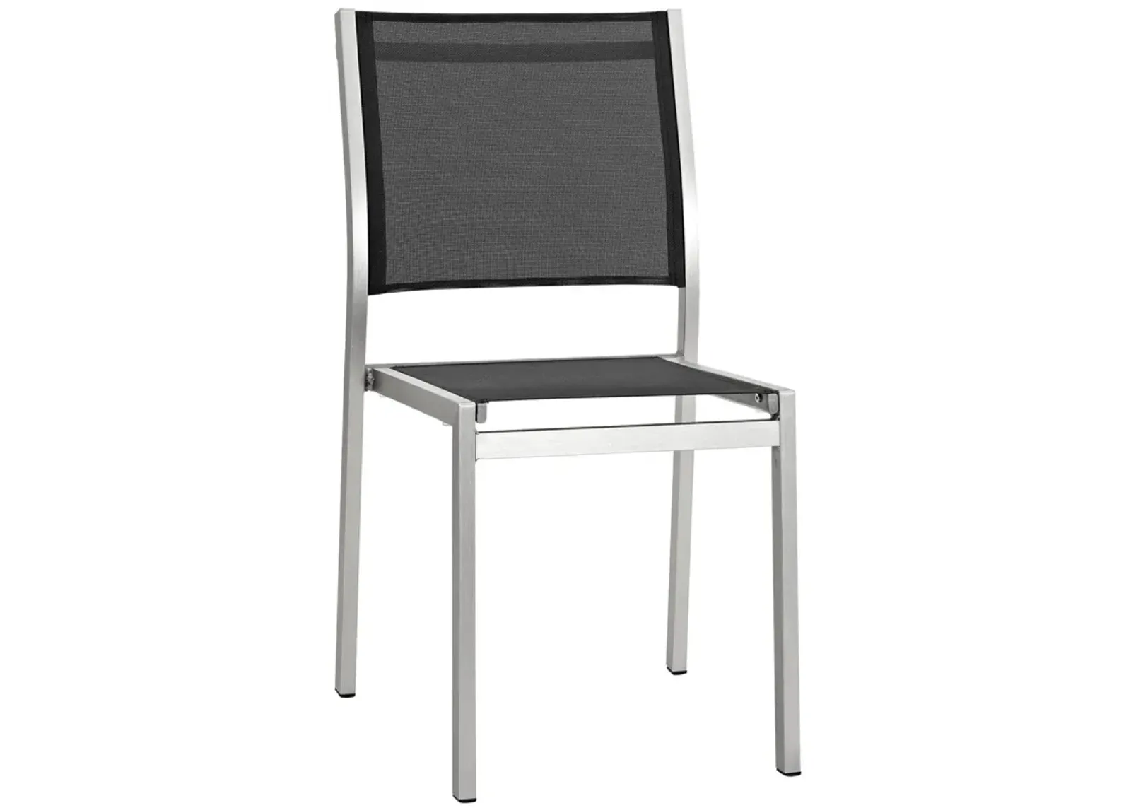 Modway Shore Aluminum Mesh Outdoor Patio Dining Accent Side Chair in Silver Black