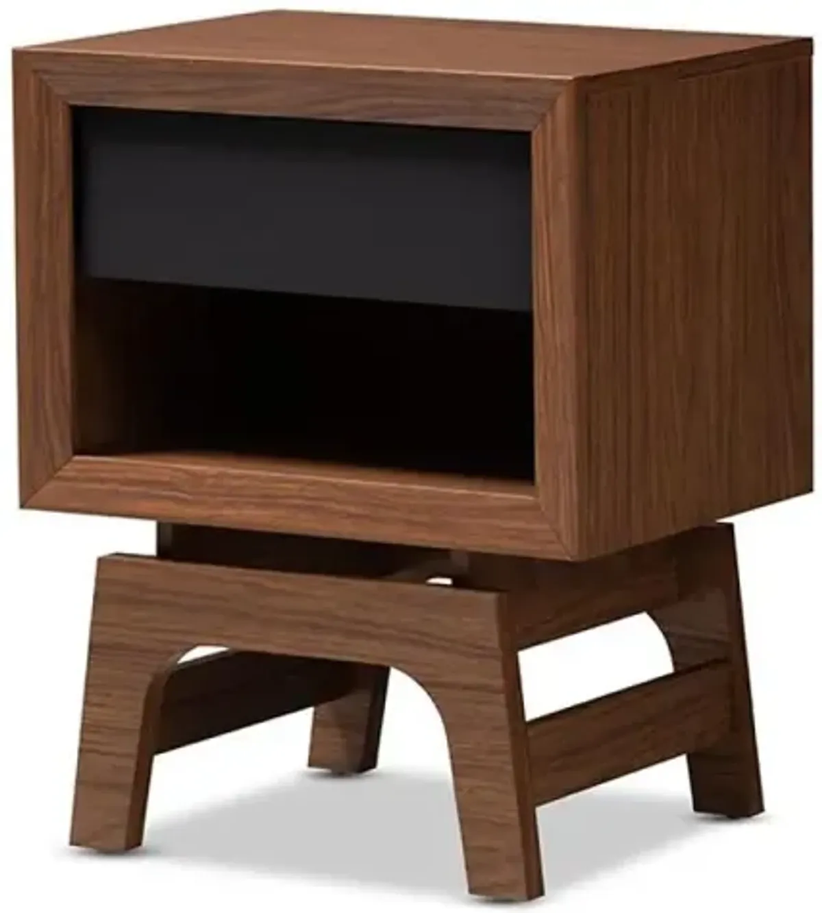 Walnut Brown and Dark Gray Finished Wood 1-Drawer Nightstand