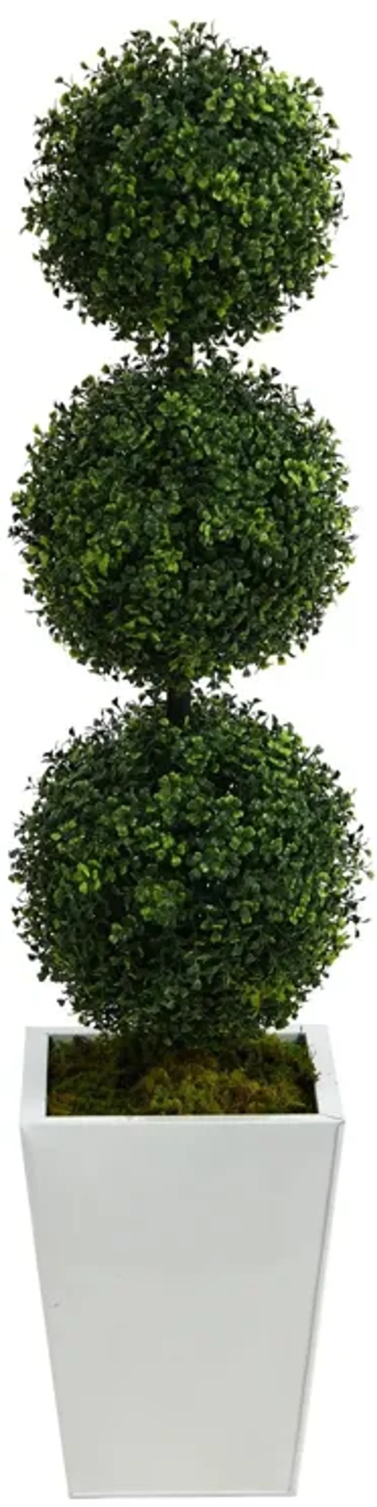 Nearly Natural 46-in Boxwood Triple Ball Topiary Tree in White Metal Planter